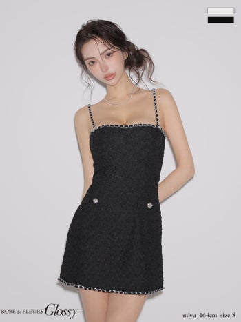キャバドレス　Glossy ROBE de FLEURS　グロッシー ローブドフルール ラインチェーン シンプル キャミソール ジャガード タイトミニドレス