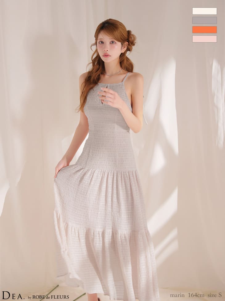 キャバドレス DEA.by ROBE de FLEURS ディア リボン バストカット バックオープン ギャザーシフォン キャミソール Aラインロングドレス