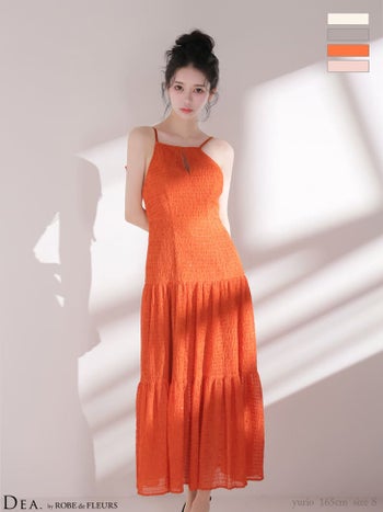 キャバドレス DEA.by ROBE de FLEURS ディア バストカット バックオープン ギャザーシフォン キャミソール リボン Aラインロングドレス