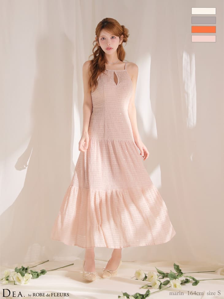 キャバドレス DEA.by ROBE de FLEURS ディア バックオープン ギャザーシフォン キャミソール リボン バストカット Aラインロングドレス