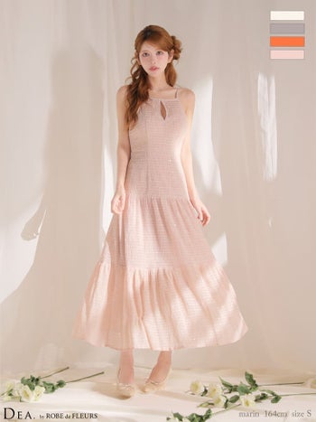 キャバドレス DEA.by ROBE de FLEURS ディア バックオープン ギャザーシフォン キャミソール リボン バストカット Aラインロングドレス