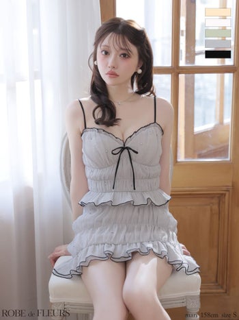 キャバドレス ROBEdeFLEURS ローブドフルール ラメシフォン フリル セットアップ キャミソール リボン ビジュー フレアミニドレス