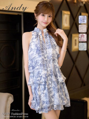 キャバドレス Andy ノースリーブ セットアップ ティアード フリル シフォン アメリカンスリーブ フレアミニドレス