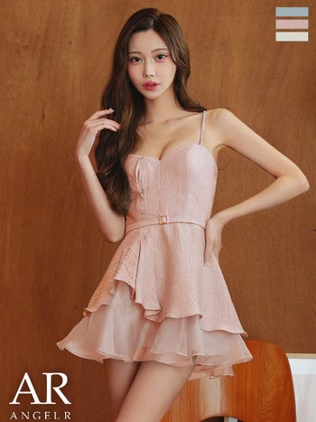 キャバドレス Angel R エンジェルアール ベアトップ キャミソール ウエストベルトデザイン レイヤード フリル 2way フレアミニドレス