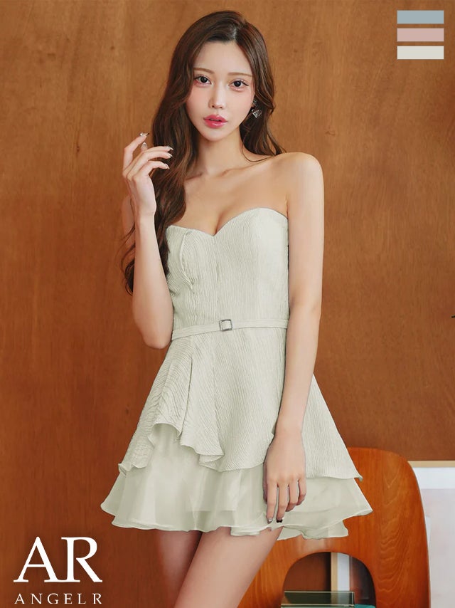 キャバドレス Angel R エンジェルアール キャミソール ウエストベルトデザイン レイヤード フリル 2way ベアトップ フレアミニドレス