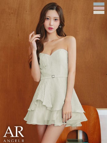 キャバドレス Angel R エンジェルアール キャミソール ウエストベルトデザイン レイヤード フリル 2way ベアトップ フレアミニドレス