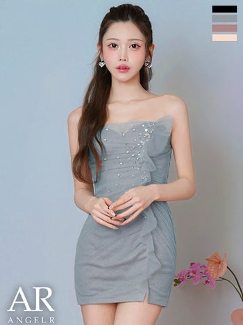 キャバドレス Angel R エンジェルアール キャミソール Vカット チュール ビジュー フリル 2way ベアトップ タイトミニドレス