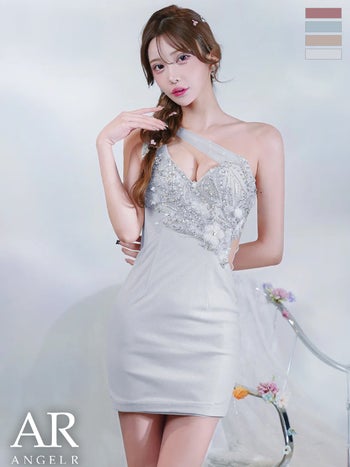 キャバドレス Angel R エンジェルアール フラワービジュー ラメ ワンショルダー バストカット タイトミニドレス