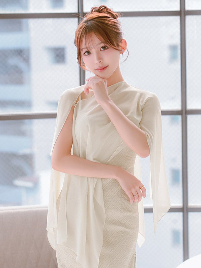 Veautt/ヴュート】オープンショルダー ジップデザイン シフォンケープ