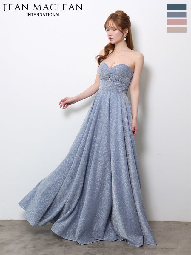 キャバドレス JEANMACLEAN ジャンマクレーン ベアトップ ラメグリッター ウエストマーク 美シルエット Aラインロングドレス