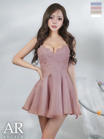 キャバドレス Angel R エンジェルアール ビジュー フェミニン アッパーフラワーレース キャミソール フレアミニドレス