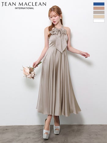 キャバドレス JEANMACLEAN ジャンマクレーン ホルターネック 2way リボン バストカット ウエスト切替 サテン Aラインロングドレス