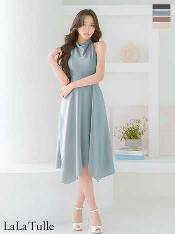 キャバドレス Veautt ヴュート ワンカラー ノースリーブ ネックデザイン アシンメトリー 膝丈ドレス