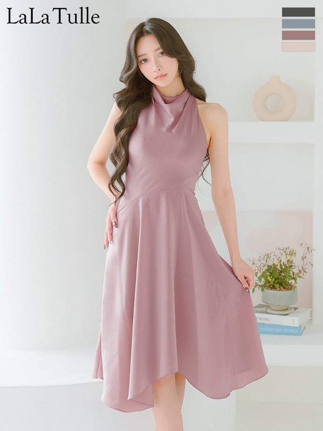 キャバドレス Veautt ヴュート アシンメトリー ワンカラー ネックデザイン ノースリーブ 膝丈ドレス