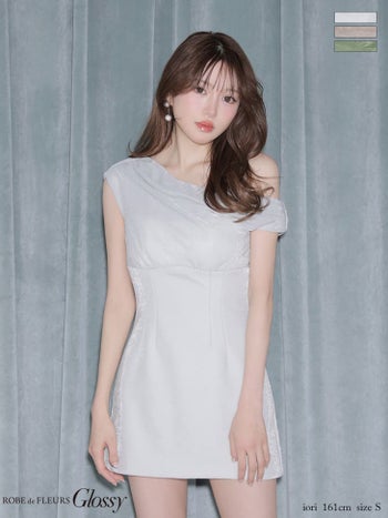 キャバドレス Glossy by ROBE de FLEURS グロッシー ワンショルダー ドレープ ラメニット ワンカラー タイトミニドレス