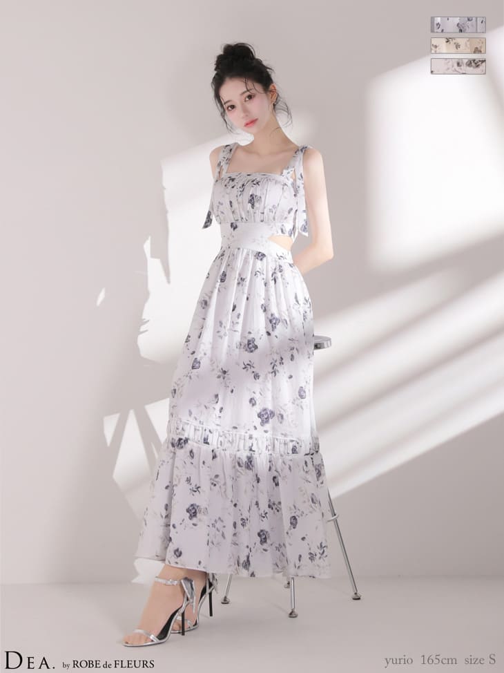 キャバドレス DEA.by ROBE de FLEURS ディア ノースリーブ サイドカット フラワーシフォン Aラインロングドレス