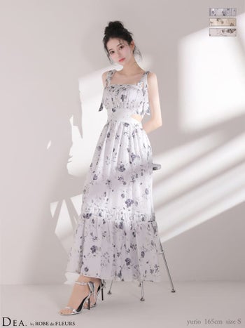 キャバドレス DEA.by ROBE de FLEURS ディア ノースリーブ サイドカット フラワーシフォン Aラインロングドレス