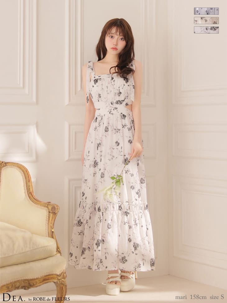 キャバドレス DEA.by ROBE de FLEURS ディア サイドカット フラワーシフォン ノースリーブ Aラインロングドレス