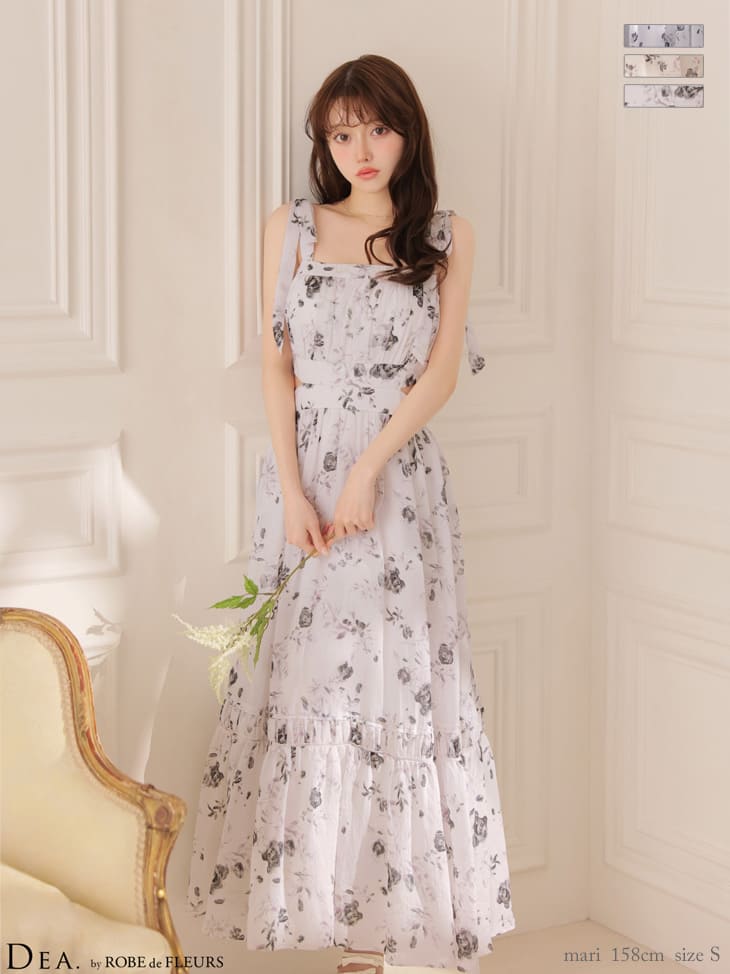 キャバドレス DEA.by ROBE de FLEURS ディア フラワーシフォン ノースリーブ サイドカット Aラインロングドレス