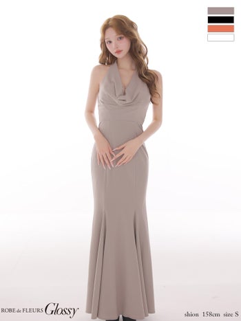 キャバドレス Glossy by ROBE de FLEURS グロッシー ローブドフルール ホルターネック ドレープ バックオープン ビジューライン　ウエストシェイプ ラメニット マーメイドロングドレス