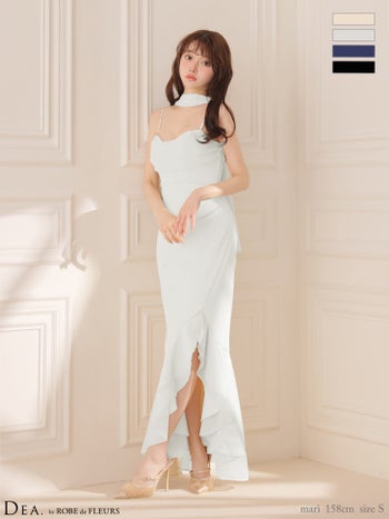 キャバドレス DEA.by ROBE de FLEURS ディア ローブドフルール ベアトップ ショール チョーカーデザイン ラメニット アシンメトリー 3way スリット マーメイドロングドレス