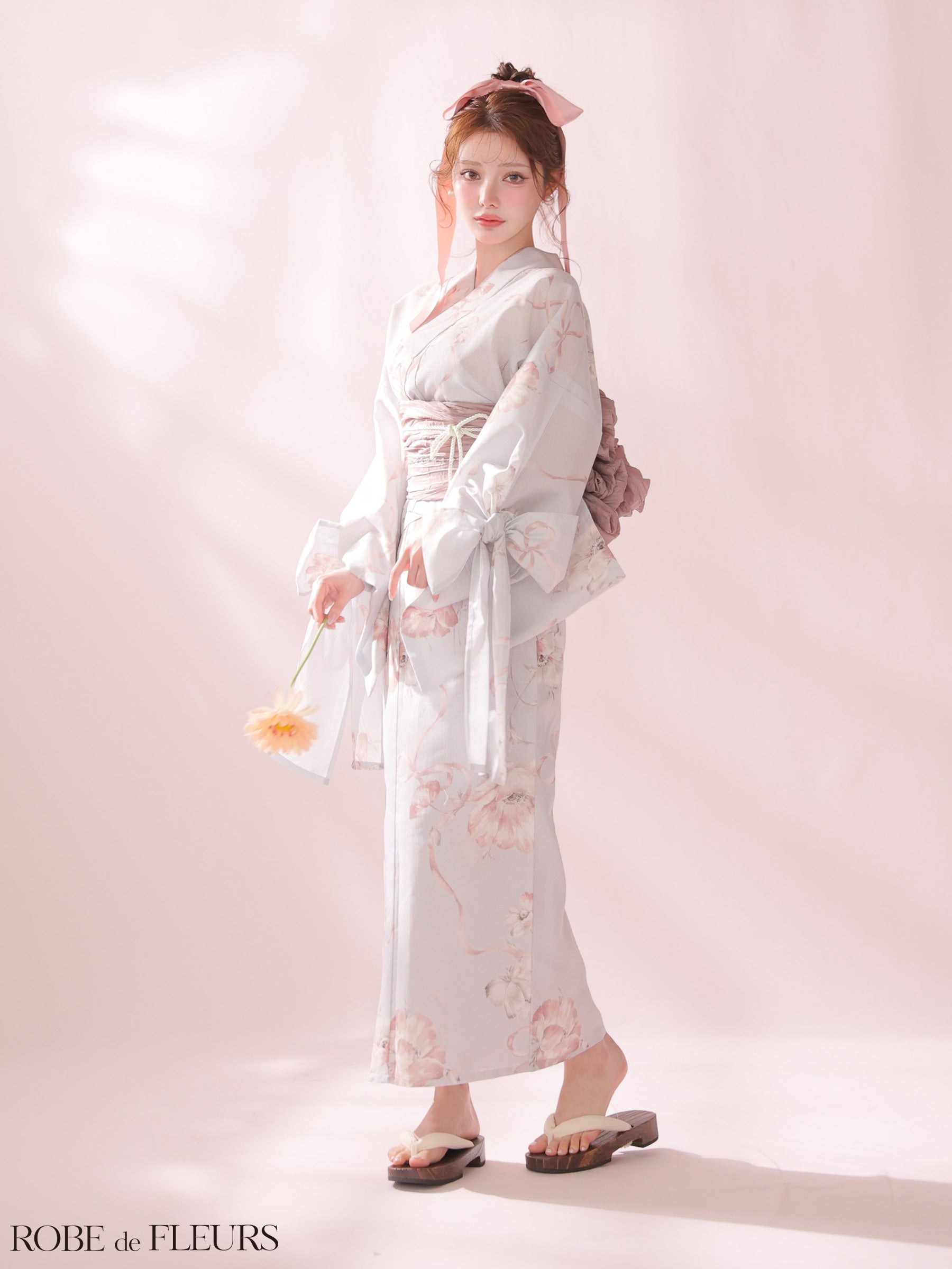 セパレート浴衣】【ROBEdeFLEURS/ローブドフルール】袖リボン フラワー