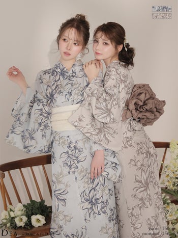 浴衣 ゆかた DEA. ROBE de FLEURS ディア ローブドフルール クラシカル フラワープリント 淡色 3点SET