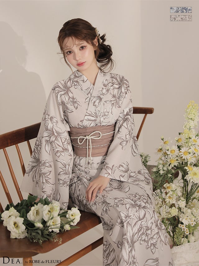 浴衣 ゆかた DEA. ROBE de FLEURS ディア ローブドフルール フラワープリント 淡色 クラシカル 3点SET 