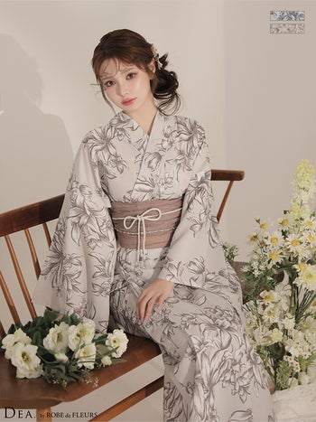 浴衣 ゆかた DEA. ROBE de FLEURS ディア ローブドフルール フラワープリント 淡色 クラシカル 3点SET 