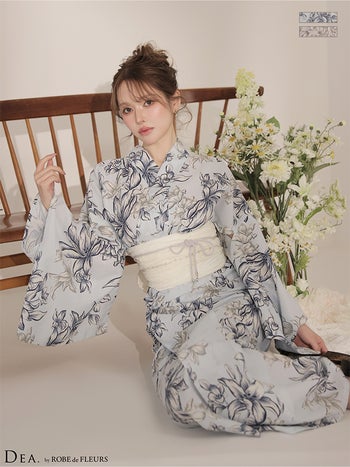 浴衣 ゆかた DEA. ROBE de FLEURS ディア ローブドフルール  淡色 クラシカル フラワープリント 3点SET