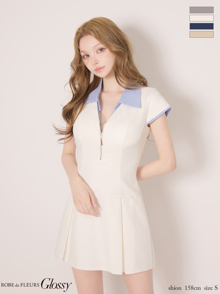 Glossy by ROBE de FLEURS/グロッシー】ジップデザイン 半袖 ベルト