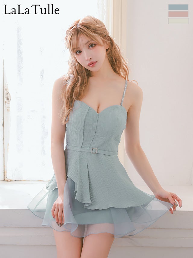 キャバドレス Angel R エンジェルアール フリル 2way ベアトップ キャミソール ウエストベルトデザイン レイヤード フレアミニドレス