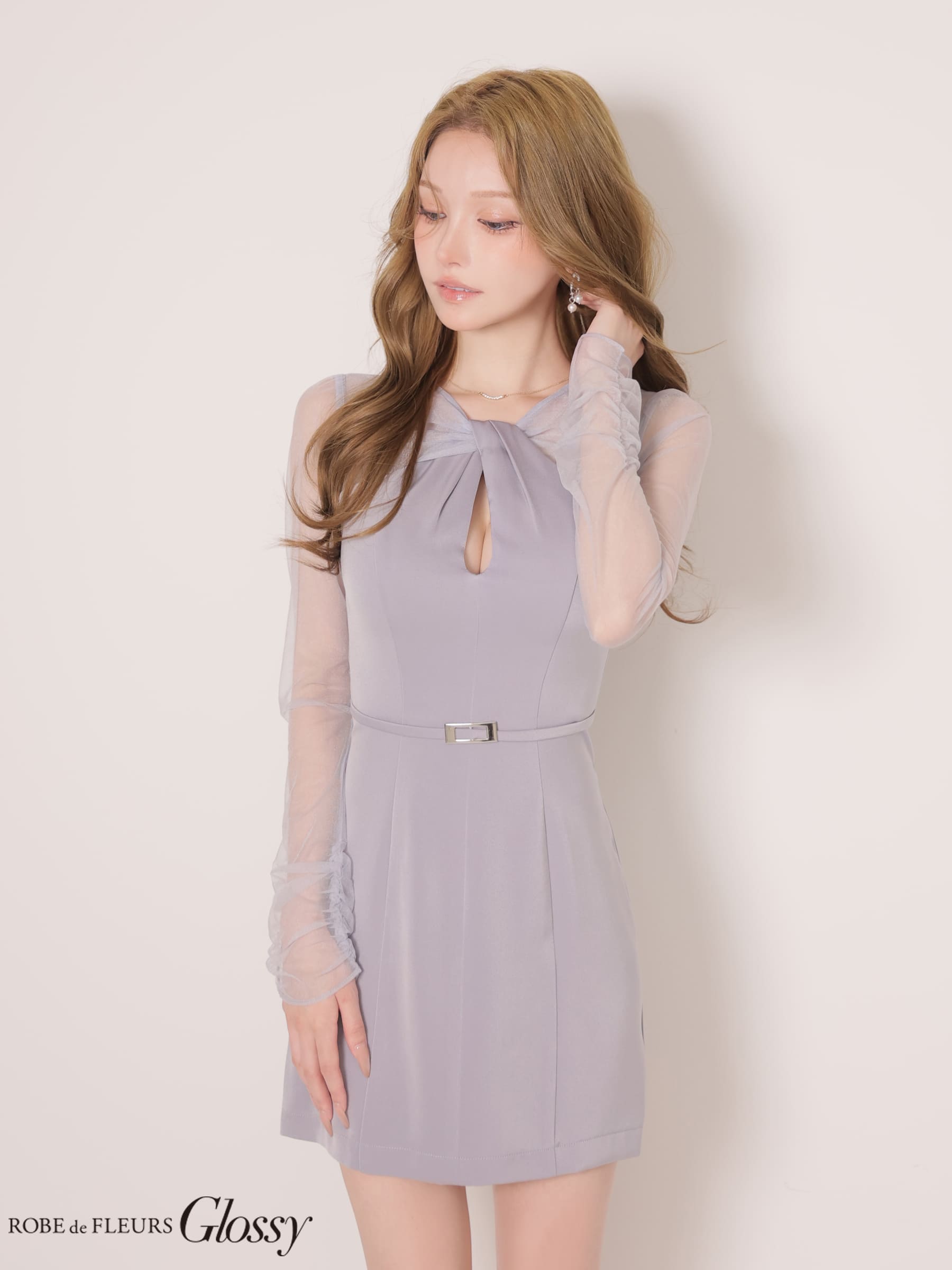Brilleドレス Glossy by ROBE de FLEURS/グロッシー】長袖 チュール バストカット