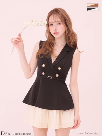 キャバドレス DEA.by ROBE de FLEURS ディア バイカラー セットアップ ノースリーブ テーラードカラー ペプラム ダブルボタン プリーツ フレアミニドレス