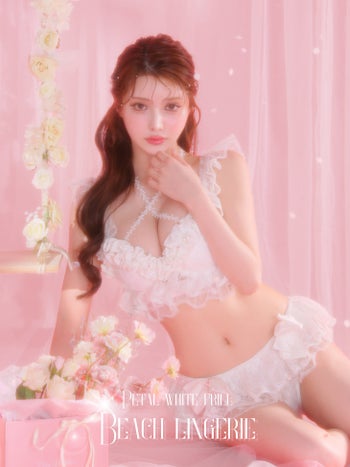 水着 みずぎ Deco Lingerie デコランジェリー リボン 刺繍レース スパンコールチュール フリル フラワー ガーリー ビキニ 上下セット
