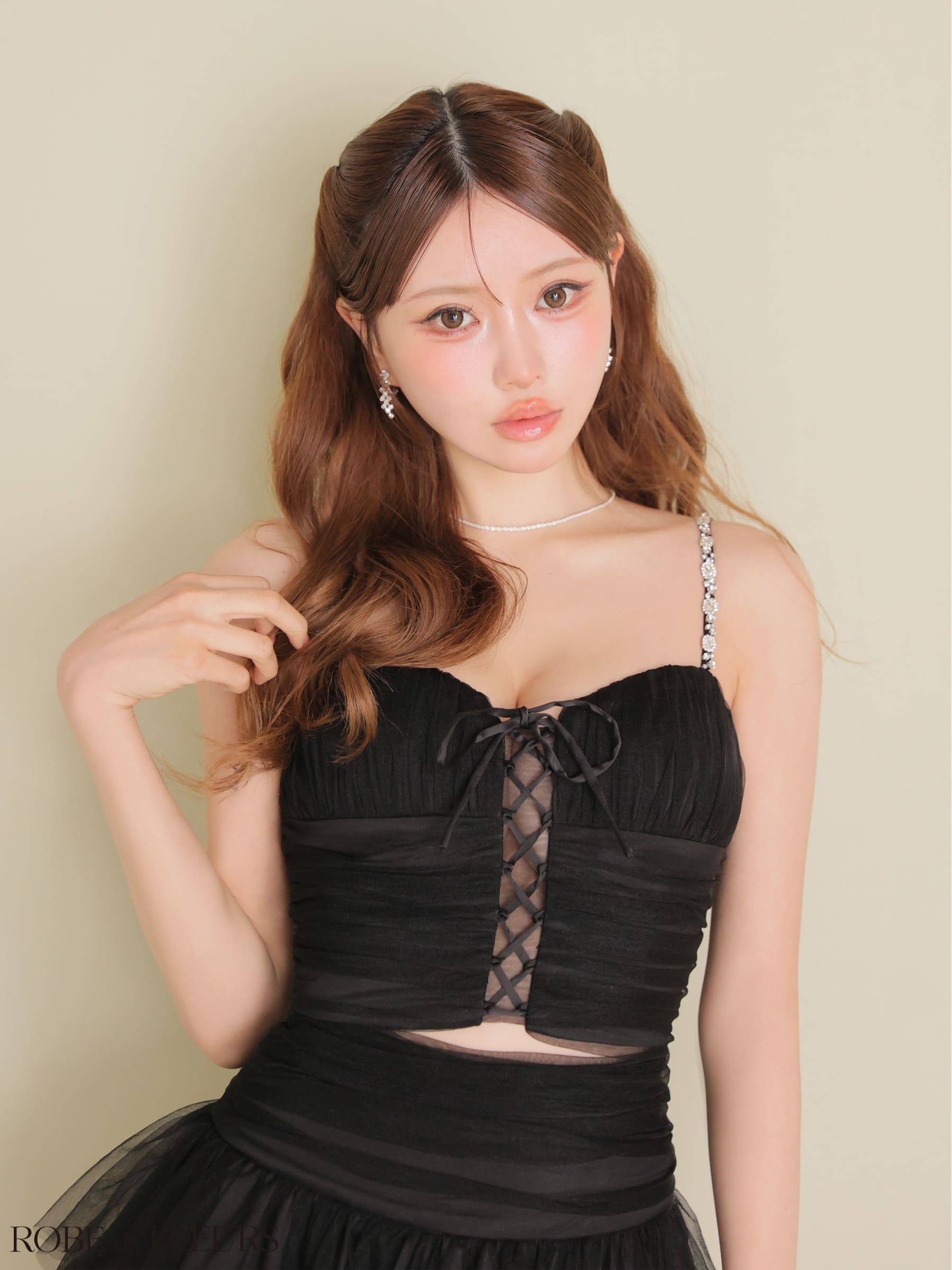 ROBEdeFLEURS/ローブドフルール】ビジュー レースアップ ラメチュール