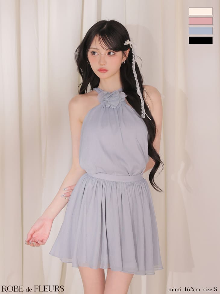 ROBEdeFLEURS/ローブドフルール】バックリボン ラメシフォン レース