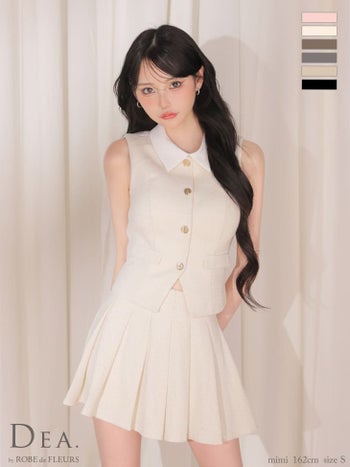 キャバドレス DEA.by ROBE de FLEURS ディア プリーツスカート 2way クラシカル 襟付き ノースリーブ ベスト セットアップ フレアミニドレス