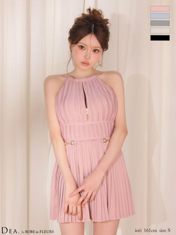 キャバドレス DEA.by ROBE de FLEURS ディア ホルターネック ティアード プリーツ ハイネック エレガント ジップデザイン フレアミニドレス