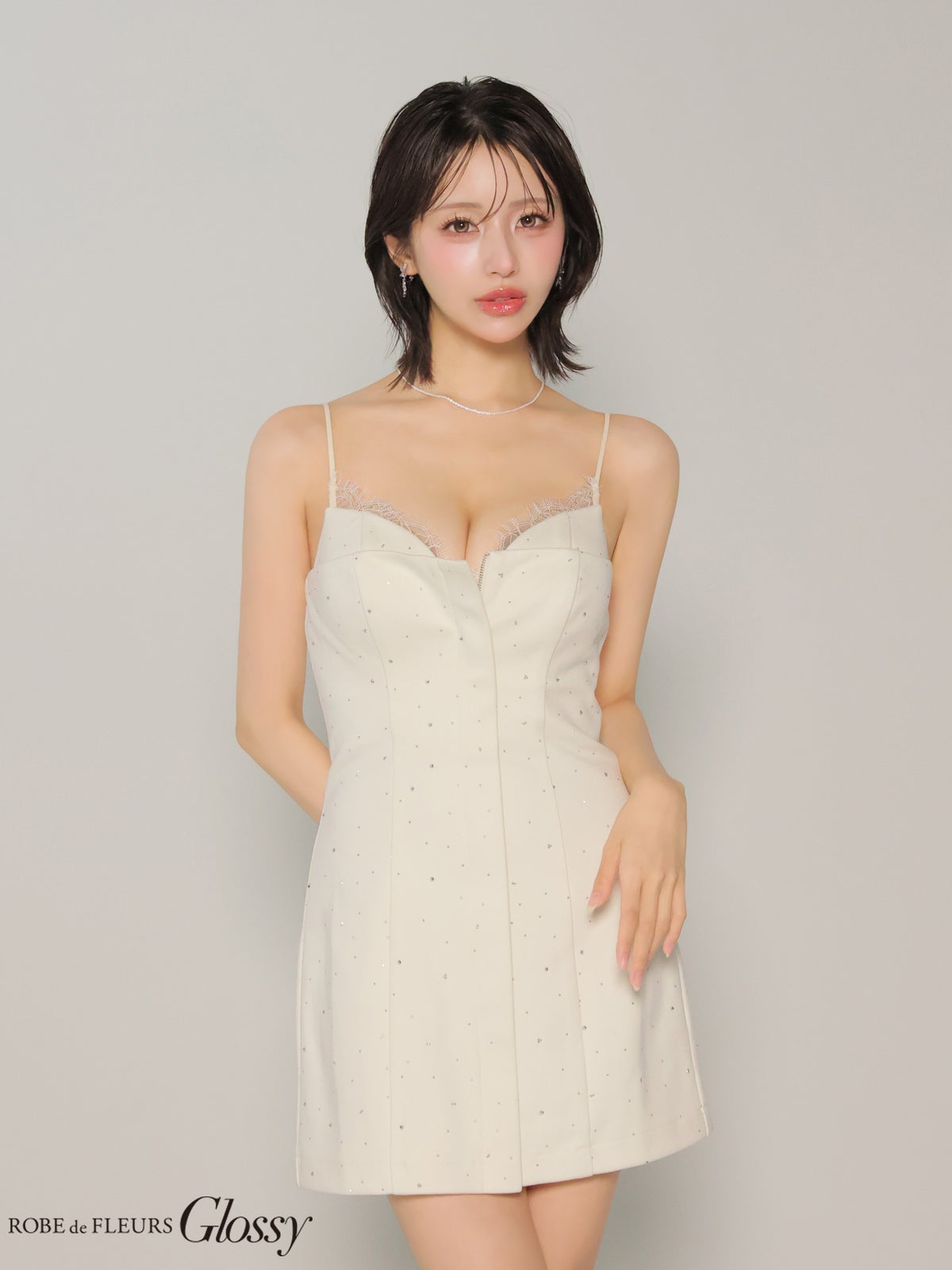 キャミソール ビジュー シンプル レース セクシー タイトミニドレス
