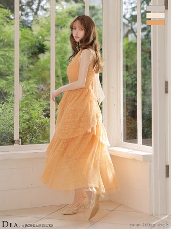 キャバドレス DEA. ROBE de FLEURS ディア ローブドフルール シアー ボウタイ ティアード ホルターネック プリーツ Aラインロングドレス 