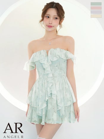 キャバドレス Angel R エンジェルアール オフショルダー 肩あき バストカット ラメ フリル 花柄 2way フレアミニドレス