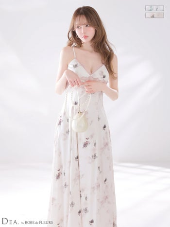 キャバドレス DEA.by ROBE de FLEURS ディア スリット 花柄 サテン レース キャミソール Aラインロングドレス