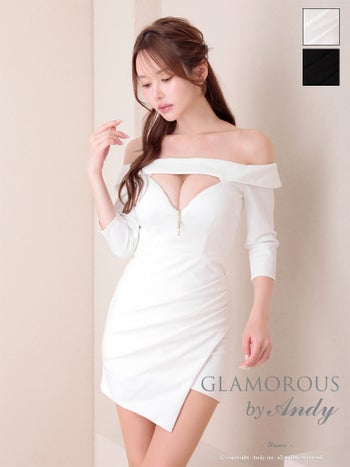 キャバドレス GLAMOROUS グラマラス オフショルダー バストカット ジップデザイン アシンメトリー 袖あり タイトミニドレス