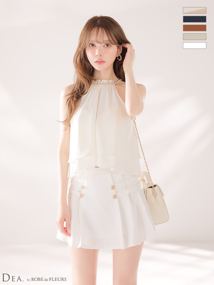 キャバドレス DEA.by ROBE de FLEURS ディア クラシカル セットアップ フリル シフォン プリーツスカート ホルターネック フレアミニドレス