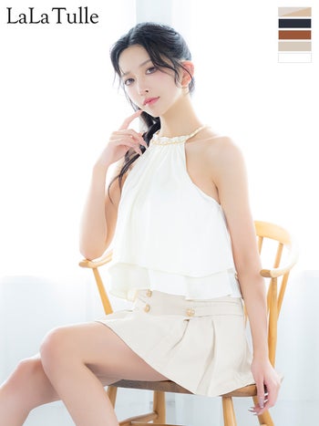 キャバドレス DEA. ROBE de FLEURS ディア ローブドフルール プリーツスカート ホルターネック クラシカル セットアップ フリル シフォン フレアミニドレス 