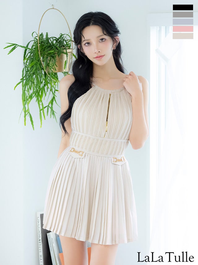 キャバドレス DEA. ROBE de FLEURS ディア ローブドフルール ジップデザイン ホルターネック ティアード プリーツ ハイネック エレガント フレアミニドレス