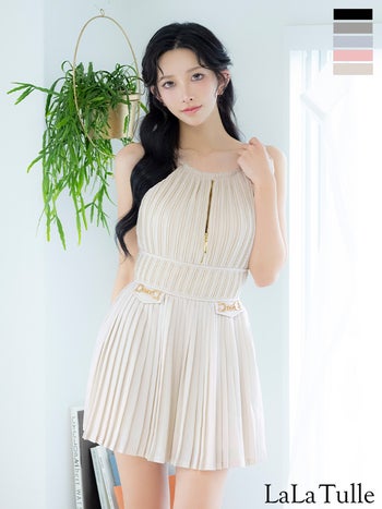 キャバドレス DEA. ROBE de FLEURS ディア ローブドフルール ジップデザイン ホルターネック ティアード プリーツ ハイネック エレガント フレアミニドレス