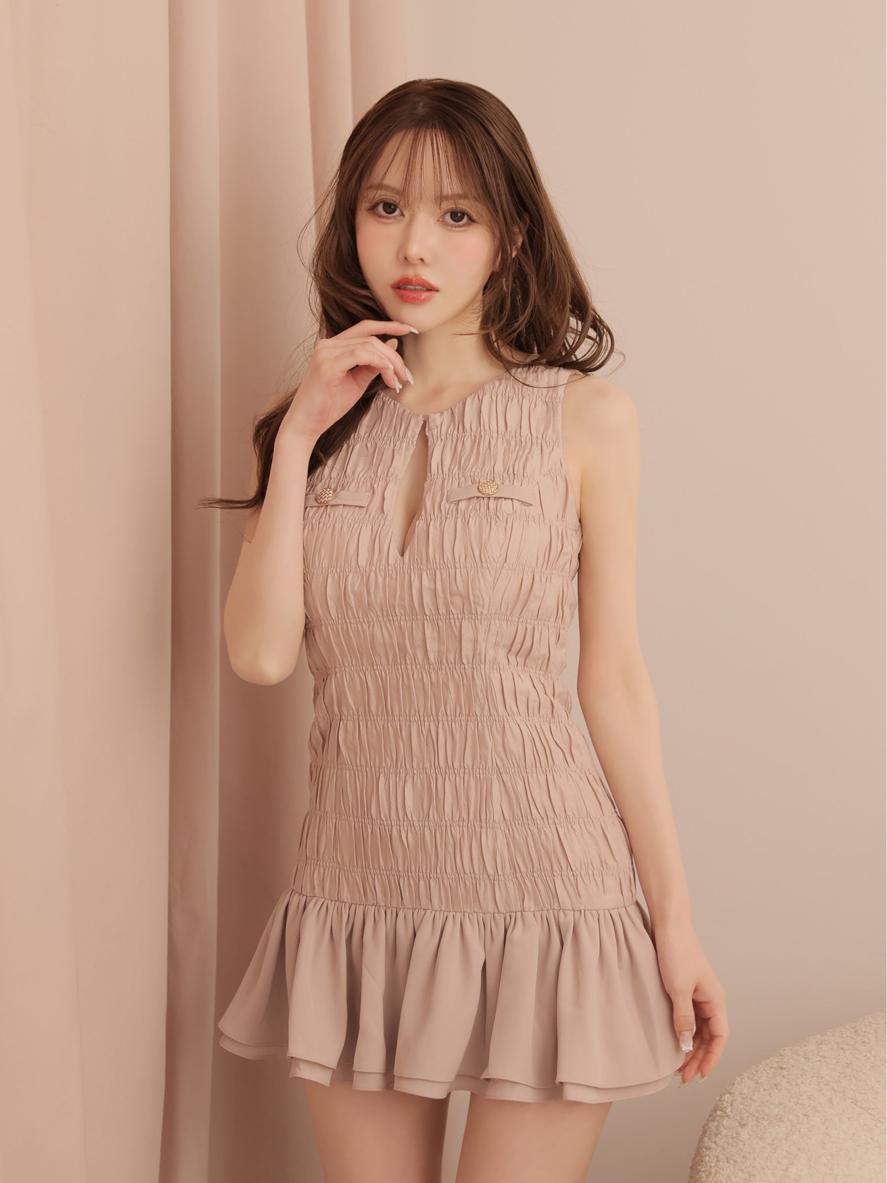 DEA.by ROBE de FLEURS/ディア】ノースリーブ ギャザー ツイル 裾