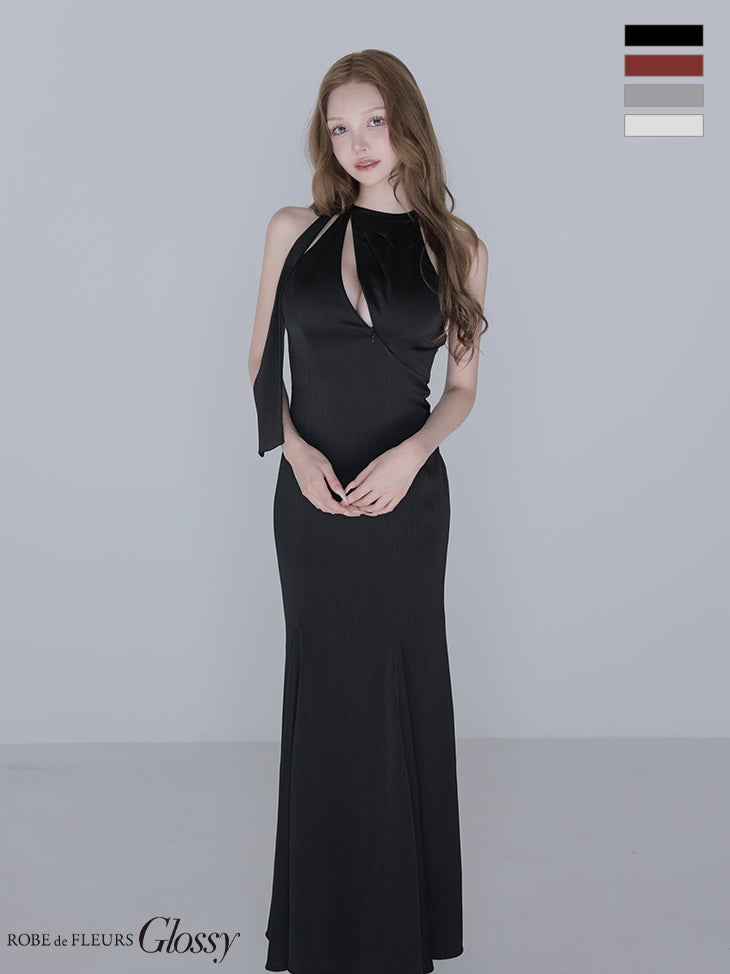 キャバドレス Glossy ROBE de FLEURS グロッシー ローブドフルール 光沢ジャガード バストカット ホルターネック バックカットデザイン セクシー マーメイドロングドレス 